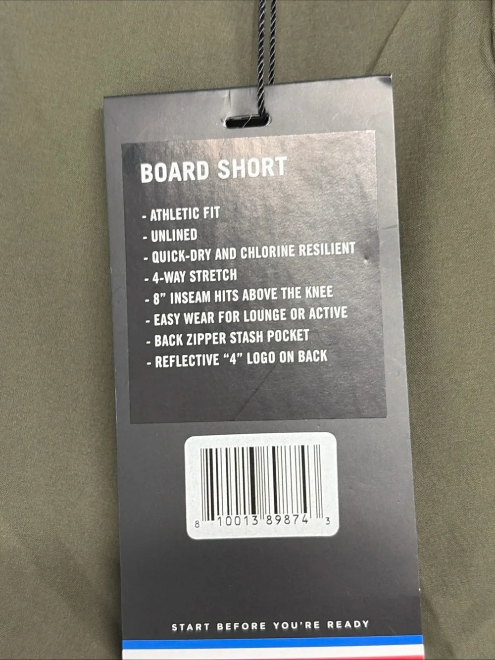 4 FourLaps Mens Size 36 Olive Green Black Band Lightweight 8” Board Shorts